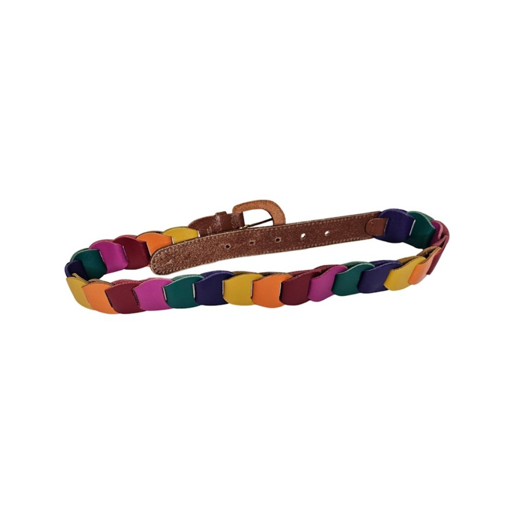 Vintage Leather Belt Multi Colored Patchwork Looped Design with Brown Buckle